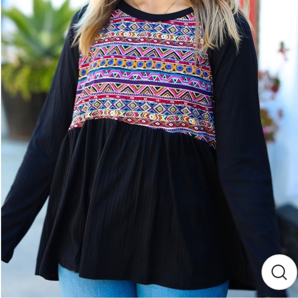 NEW Haptics BLACK RIB RAGLAN AZTEC BABYDOLL LONG SLEEVE TOP SIZE S, M, L - Picture 8 of 8